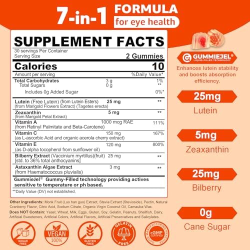 Neviss eye health gummies supplement facts label