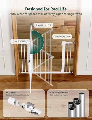 Babelio pet and child safety barrier positioned safely at the bottom of stairs.