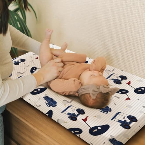 EyMzcod golf nursery decor changing table sheet lifestyle view