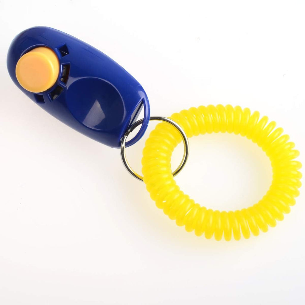 Colorful array of seven imported animal training clickers for behavior modification.