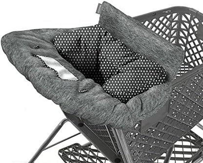 Summer Infant cushy high chair cover attached to a restaurant high chair with the removable bolster positioner inside.