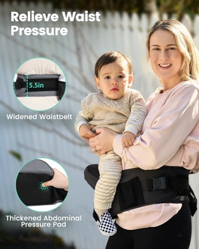 Close up of ergonomic memory foam hip seat on Grownsy carrier