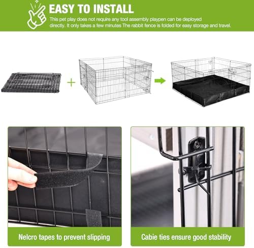 GUTINNEEN Rabbit Pet Playpen Guinea Pig Cage with Waterproof PVC Bottom Liner, Triple Fixing Cage for Rabbit, Guinea Pigs, Bunny, Hedgehog, Small Animal Indoor Playpen, 48''L x 48''W x 24''H - Image 5