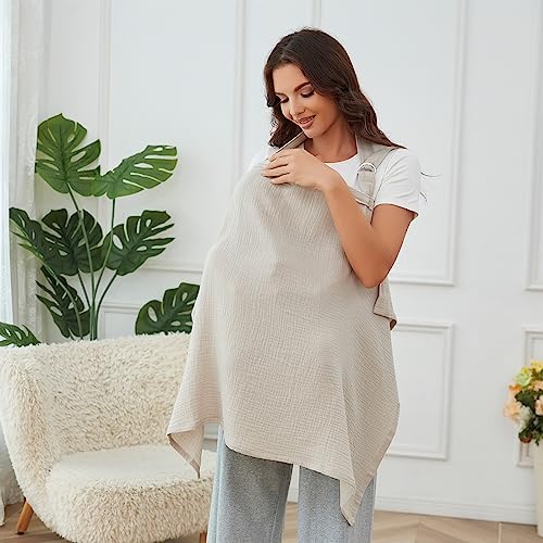 Mother using Zdolmy cotton nursing cover in public