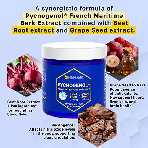 Natural Stacks Pycnogenol bottle with ingredients overview