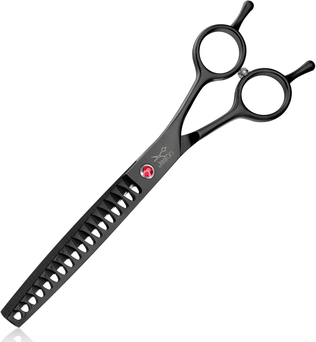 JASON 7" Dog Grooming Scissor - Professional Thinning Shear with 37 Teeth Japanese Stainless Steel Blender Scissors for Dogs, Cats and Other Pets (Thinning, Black) Christmas Gift - Image 14