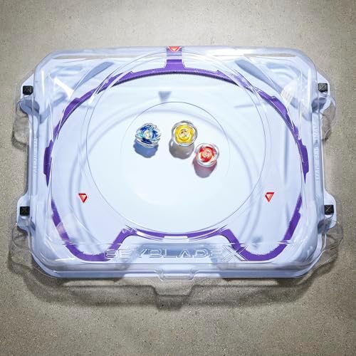 Three player Beyblade X battle arena setup