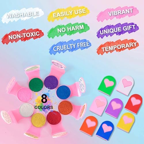 Close up of 8 vibrant glittering hair chalk pens