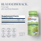 Sealed safety cap and quality assurance lab-verified stamp on Solaray Bladderwrack packaging.