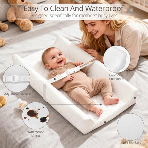 JVEOO infant diaper changing mat close up on the secure buckle safety strap system