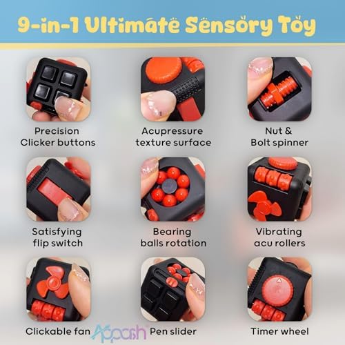 Durable ABS plastic geometric design toy highlighting both silent and clicky buttons.