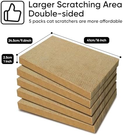 AGYM corrugated cat scratching board side angle view demonstrating how the reversible pads can be flipped for double usage.
