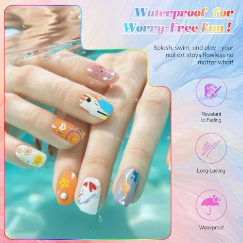 Close up of 12 vibrant nail art marker colors