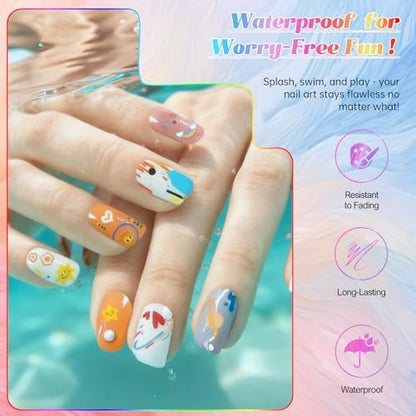 Close up of 12 vibrant nail art marker colors
