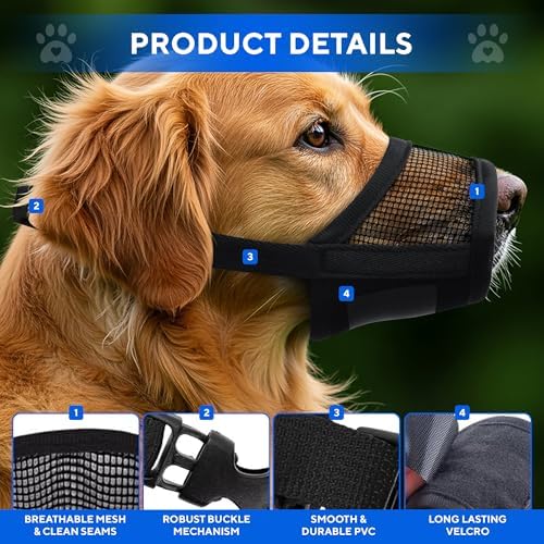 Evollax imported soft mesh muzzle packaging showcasing the correct snout measuring instructions.