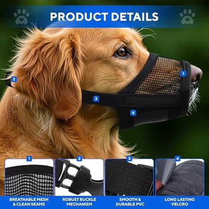 Evollax imported soft mesh muzzle packaging showcasing the correct snout measuring instructions.