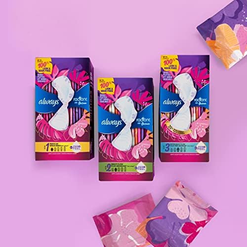 Close up of the lightly scented Always Radiant pad individual wrapper