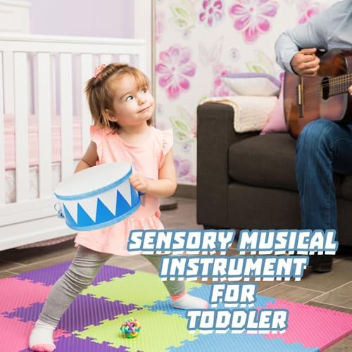 Xanllaxa Montessori toddler drum package contents including the blue pattern drum body and accessories.