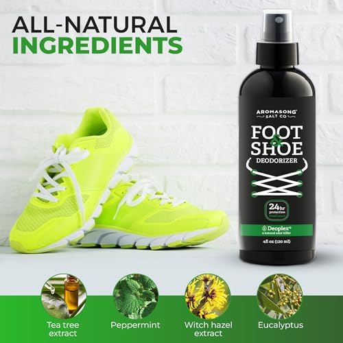 Natural plant based ingredients list on Aromasong shoe refresher bottle