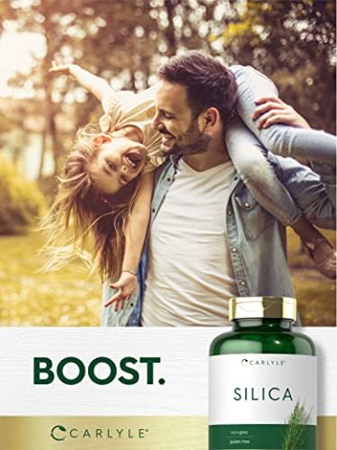 Carlyle Silica supplement bottle showing non-GMO and gluten-free certification