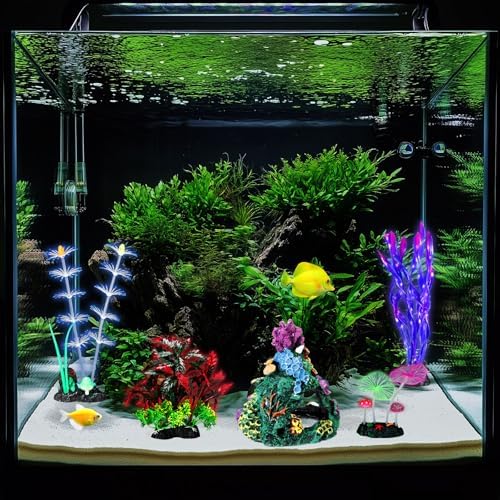 Packaging contents of Halloscume imported glow aquarium ornaments set for fish hobbyists
