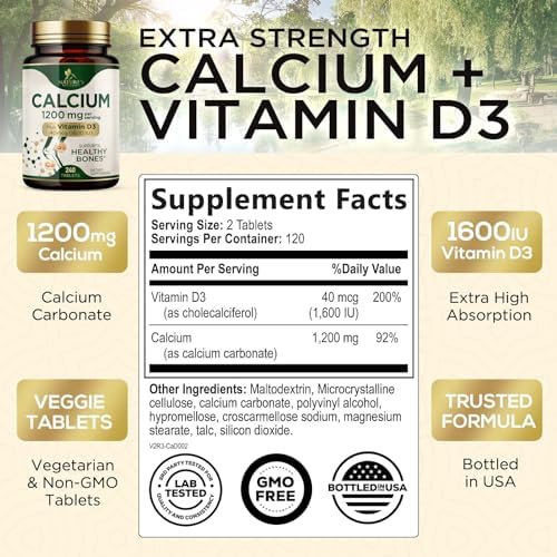 Nature's Nutrition Calcium 240 tablets bottle label detail