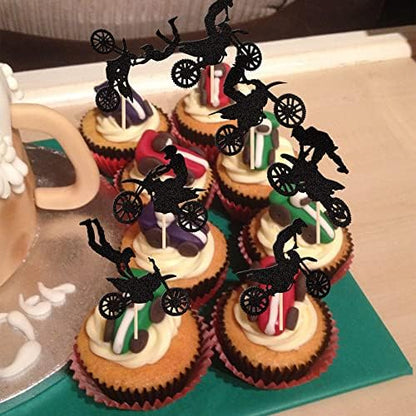 Assorted motorcycle stunt designs for themed event cupcake styling