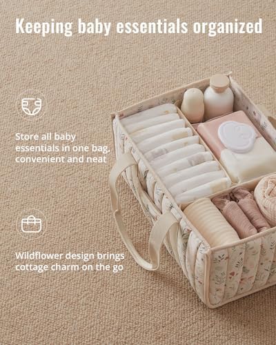 Blissful Diary beige floral baby storage basket showing removable dividers