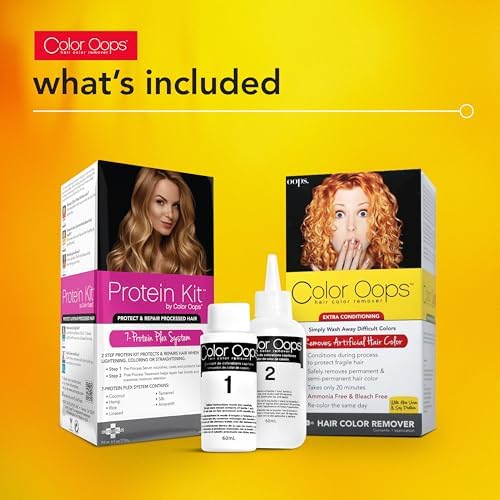 Side view of Color Oops Extra Conditioning kit showing product instructions and bleach free formula highlights.
