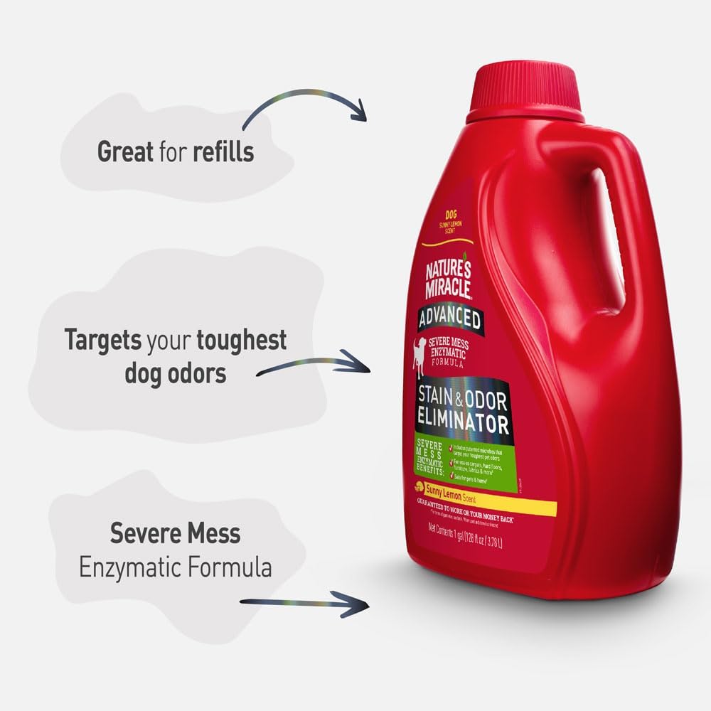 Nature's Miracle Advanced Stain & Odor Eliminator, Severe Mess Enzymatic Formula For Tough Pet Messes, Sunny Lemon Scent, 1 Gallon - Image 6