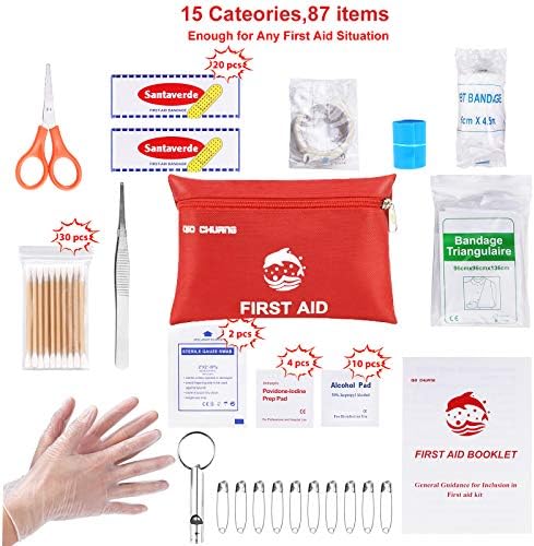 Open QIO CHUANG first aid bag showing organized waterproof inner pouches
