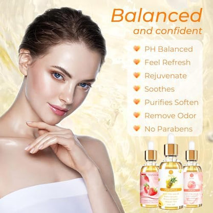 Strawberry Pineapple and Peach scented feminine essential oils for pH balance