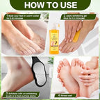 Step by step application of XIWEIOO callus remover gel on rough feet.