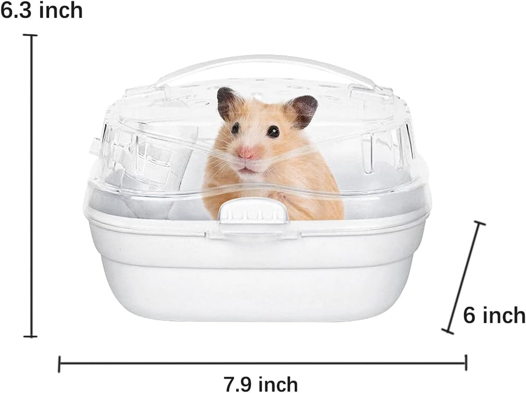 KAMEIOU White Travel Portable Small Animals Hamster Hedgehog Guinea Pig Carrier Cage for Hamsters Hedgehogs Ferret Guinea Pig Carrier Cage with Handle Breathable Transparent Lid Small Animal Carriers - Image 2