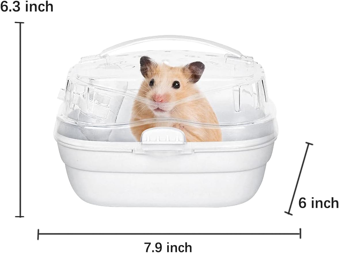 KAMEIOU White Travel Portable Small Animals Hamster Hedgehog Guinea Pig Carrier Cage for Hamsters Hedgehogs Ferret Guinea Pig Carrier Cage with Handle Breathable Transparent Lid Small Animal Carriers - Image 2