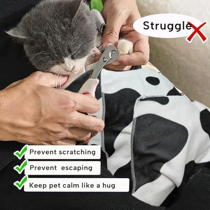 Maycreate self adherent pet restraint towel wrapped around a small kitten