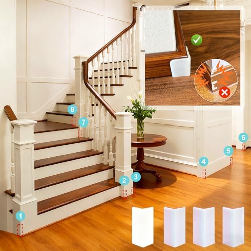 Four pack of white corner protectors for home wall damage prevention