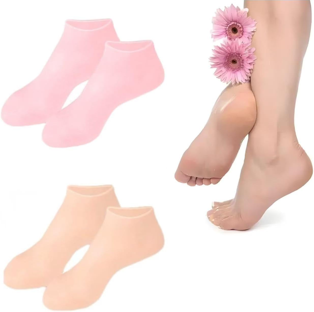 Seflica silicone moisturizing socks front view for dry feet