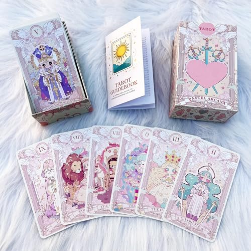 The open instructional guidebook resting next to minimalist pink witch tarot cards.