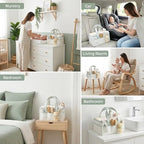 Portable baby diaper caddy showing interior compartments and removable dividers