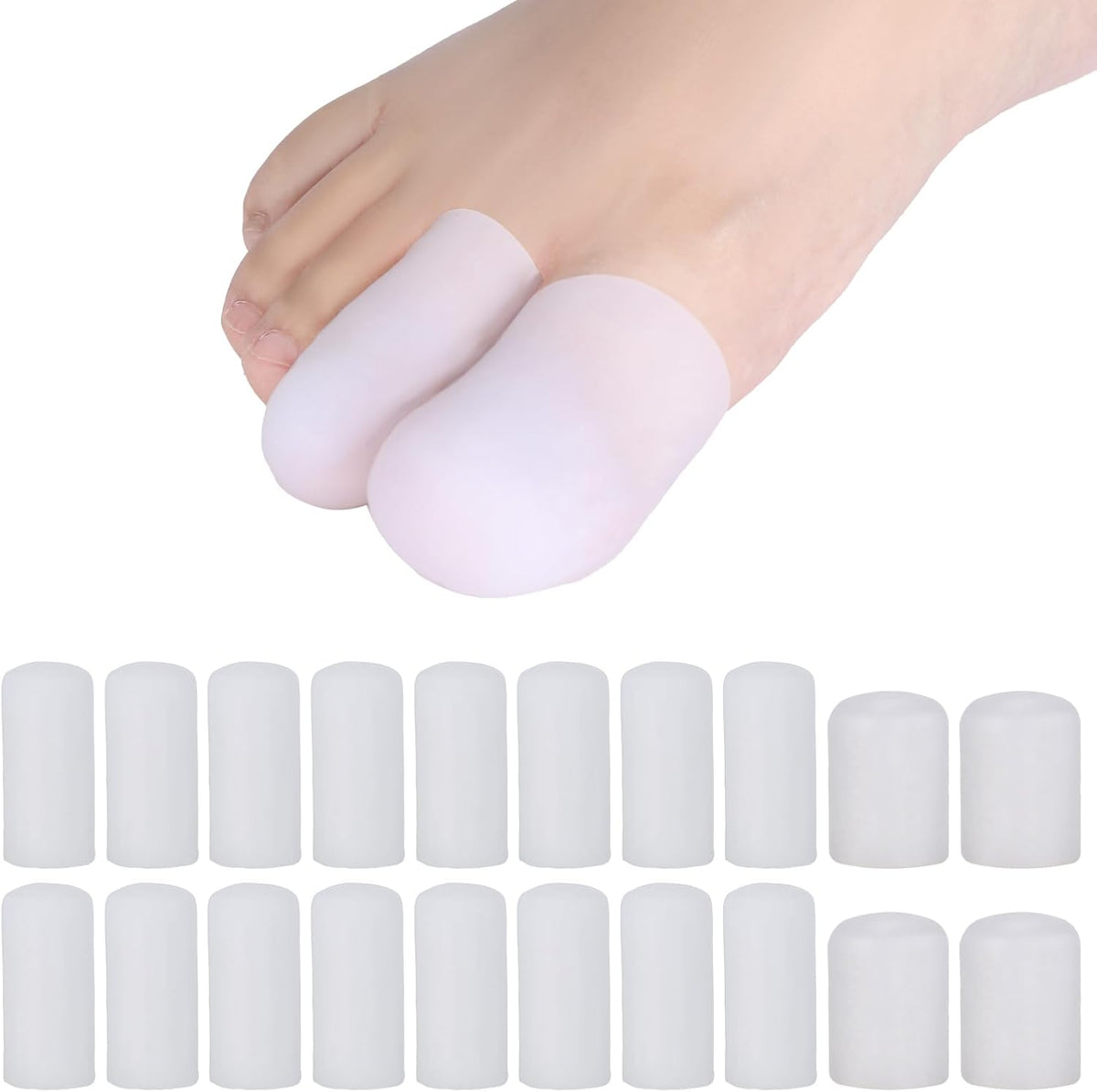 Madholly Gel Toe Protectors 20 piece set front view for foot pain relief.