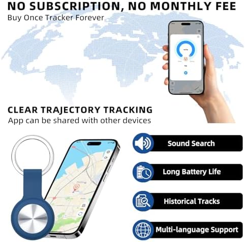 Portable anti lost tracking tag displayed with its protective silicone keychain case.