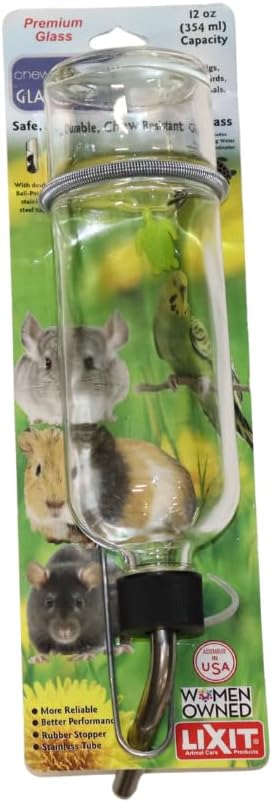 Lixit(R) Chew Proof Flat Sided Water Bottles for Rabbits, Ferrets, Rats, Birds, Hamsters, Guinea Pigs, Chinchillas Gerbils and Other Small Animals - Made in USA (Clear, 12 Ounce) - Image 1