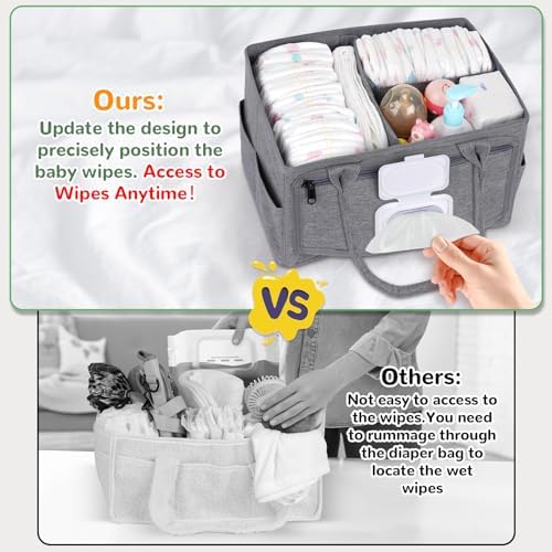 Side profile of Volnamal baby diaper caddy showing wipe pocket