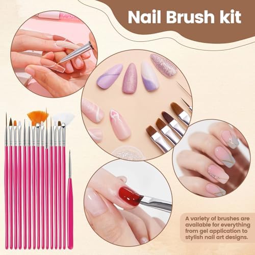 Six dual-ended metal nail dotting tools in a pink nail art kit