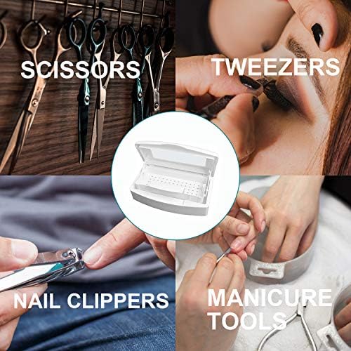 Top view of Topcomww nail tool sanitizer box showing internal drain tray