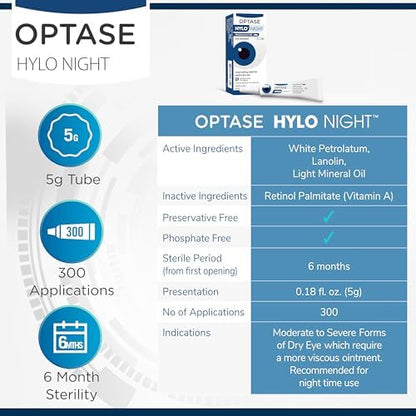 Authentic Optase HYLO Night eye ointment imported from USA for Indian consumers.