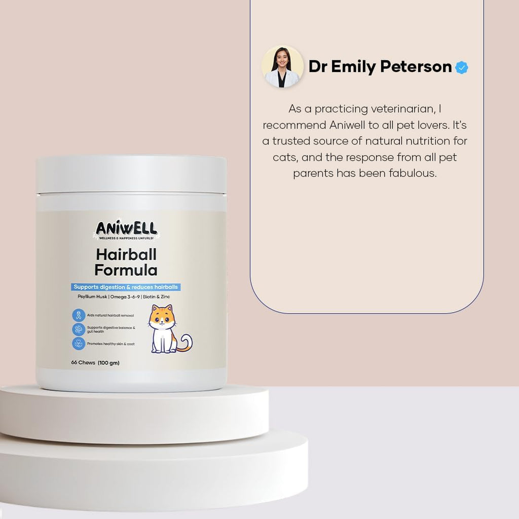 Aniwell omega three and biotin cat supplement for skin and coat health.