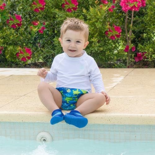 Green Sprouts pink pinstripe swim diaper side angle