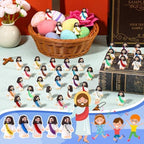 Bememo mini Jesus rubber toys arranged neatly to display the full variety of the rainbow color assortment.